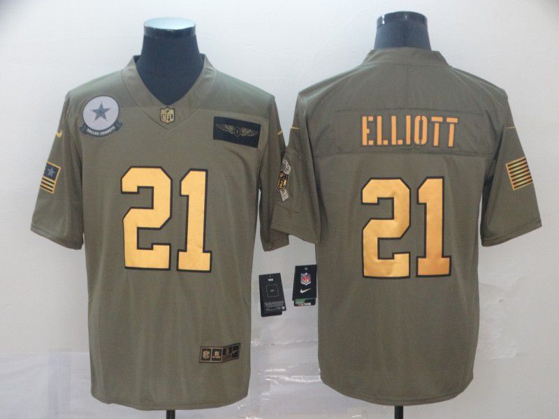 Men Dallas Cowboys 21 Elliott Gold Nike Olive Salute To Service Limited NFL Jersey